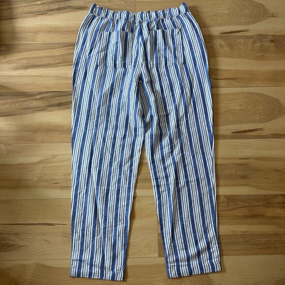 NWT LOFT Womens Emory Taper Pants in Striped Linen Blend Blue White Size XLT - Picture 7 of 9